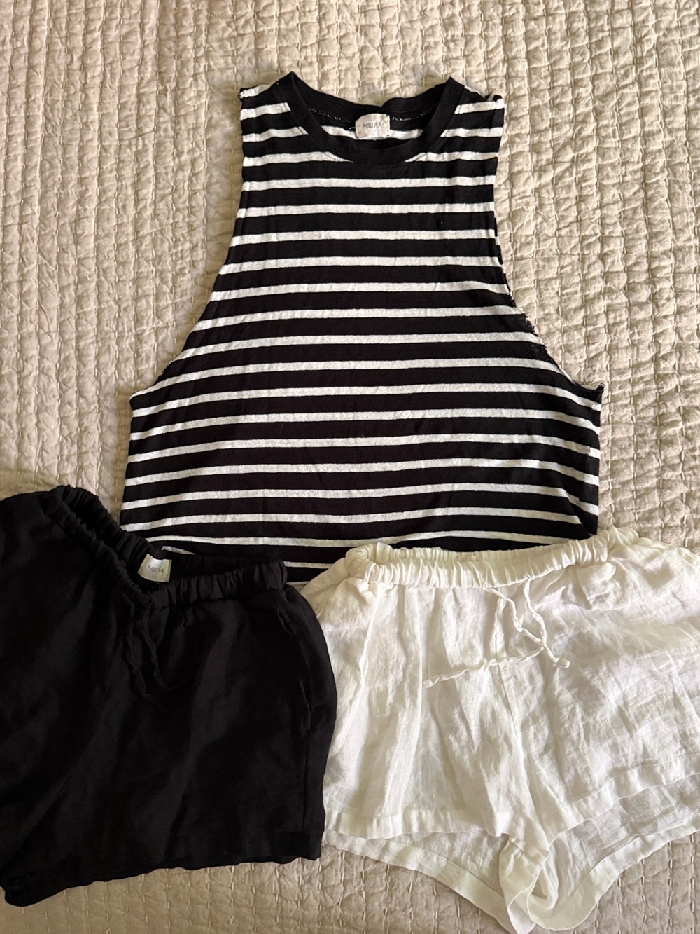 NWOT MIKUTA Summer Bundle Striped Tank 2x Shorts M, all 100% Linen